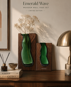 Emerald Wave Wooden Wall Vase Set
