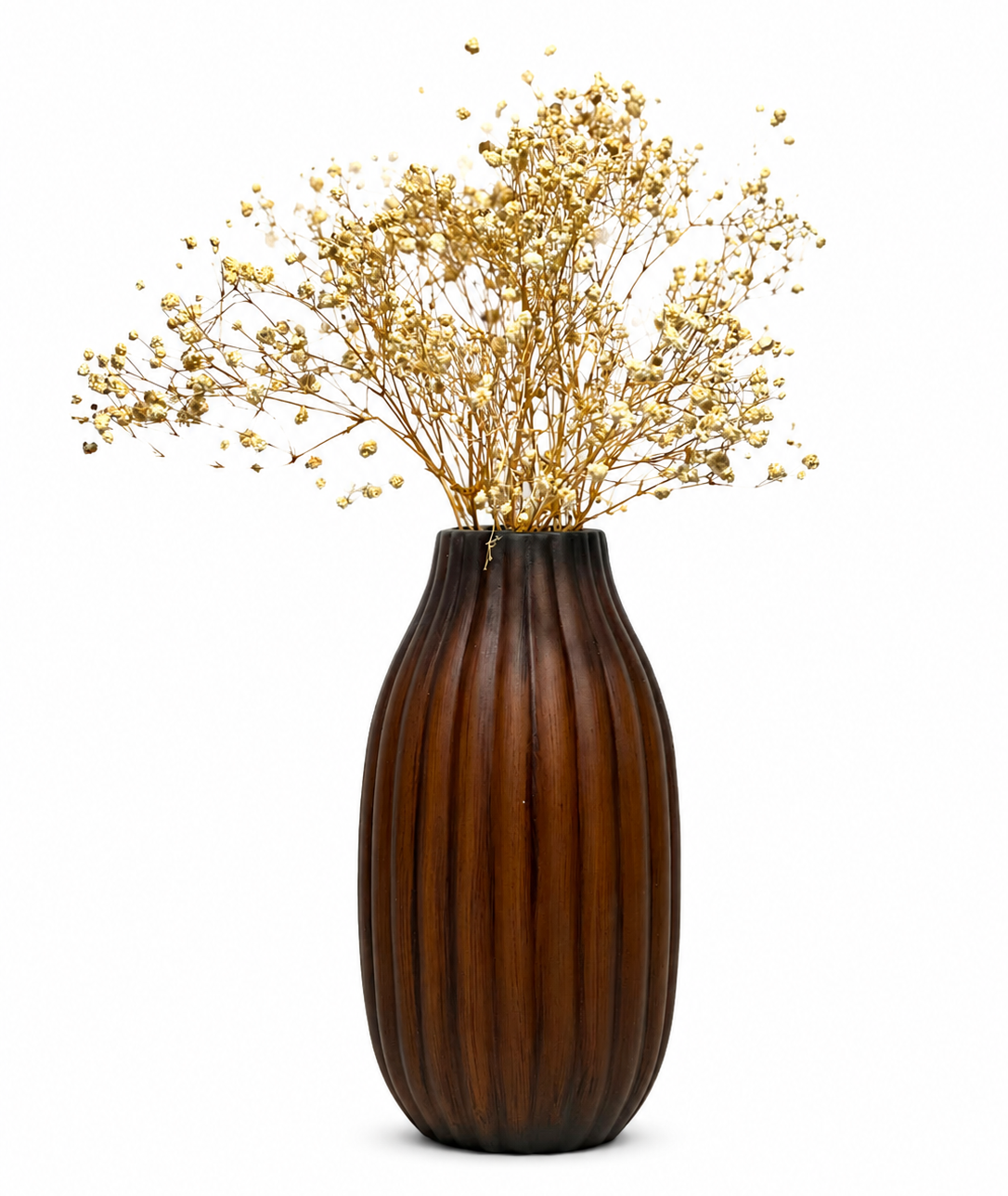 Elegant Wooden Decorative Vase with Dried Flowers